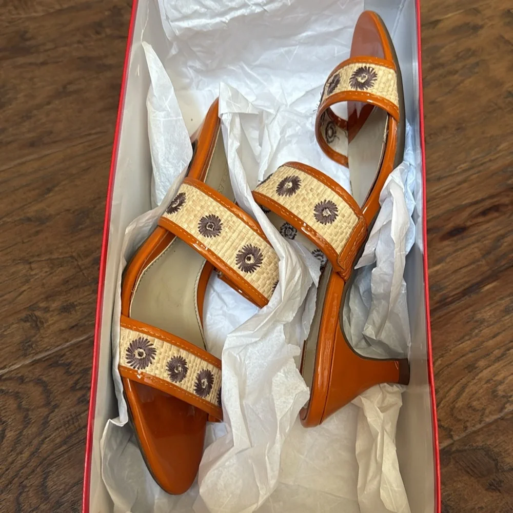 Aerosoles 2” Kitten Heel Slides, size 7M, “Sunbeam” Orange Combo, like new - Picture 7 of 15